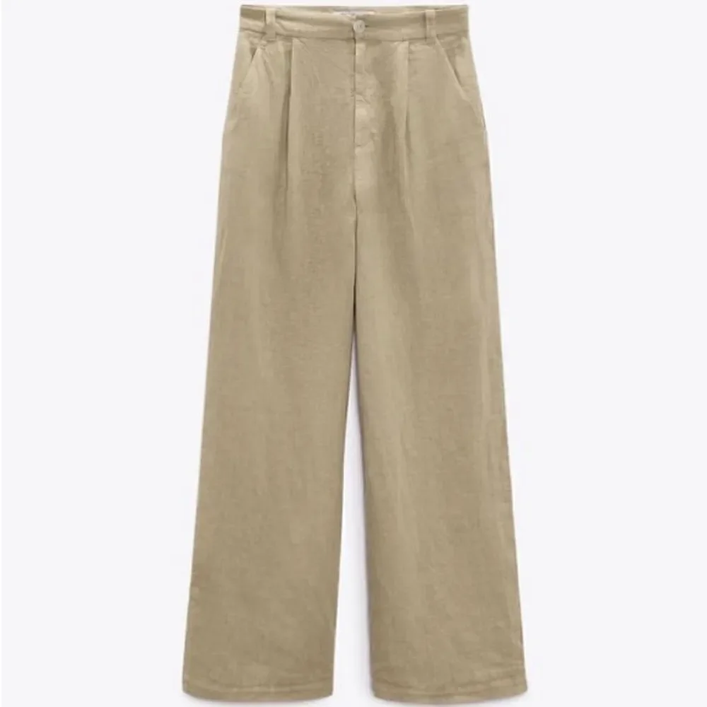 ZARA WIDE LEG LINEN PANTS LIGHT KHAKI